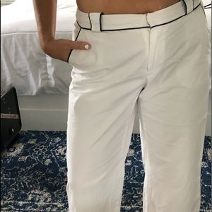 White crop pants with black piping